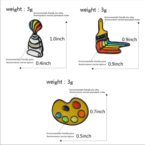 3 Piece “Painters Set” Thick Cartoon Enamel Pins - Picture 2 of 4